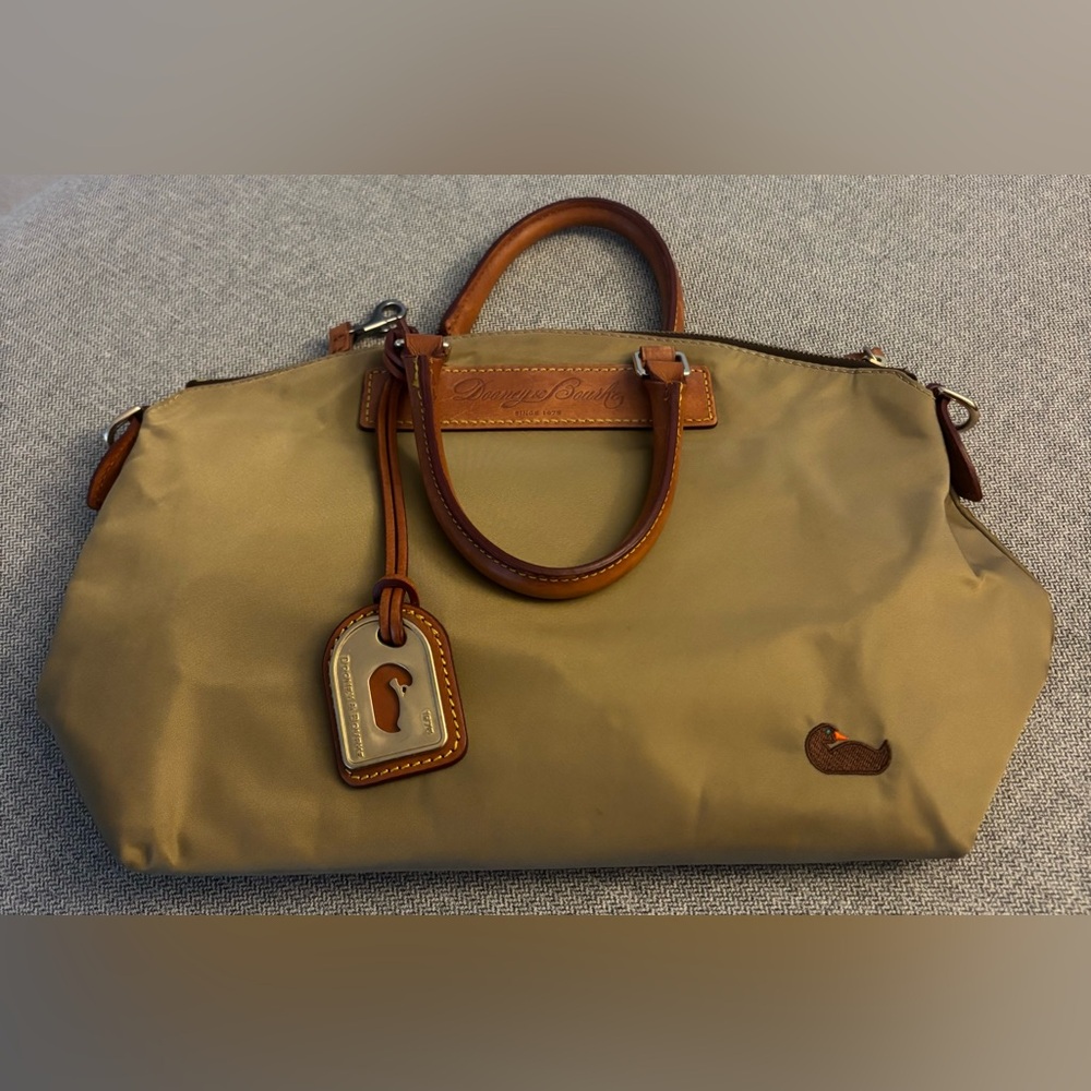 Dooney & Bourke Olive and Brown nylon with Leather trim bag